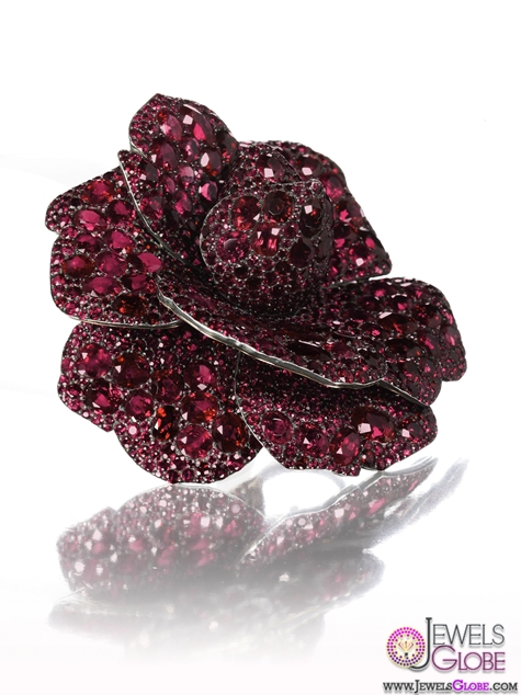 ruby and diamond Camellia flower brooch